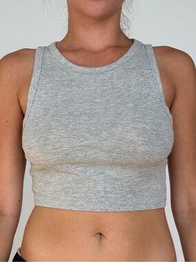 Zara Ribbed Crop Tank Top - Heather Gray